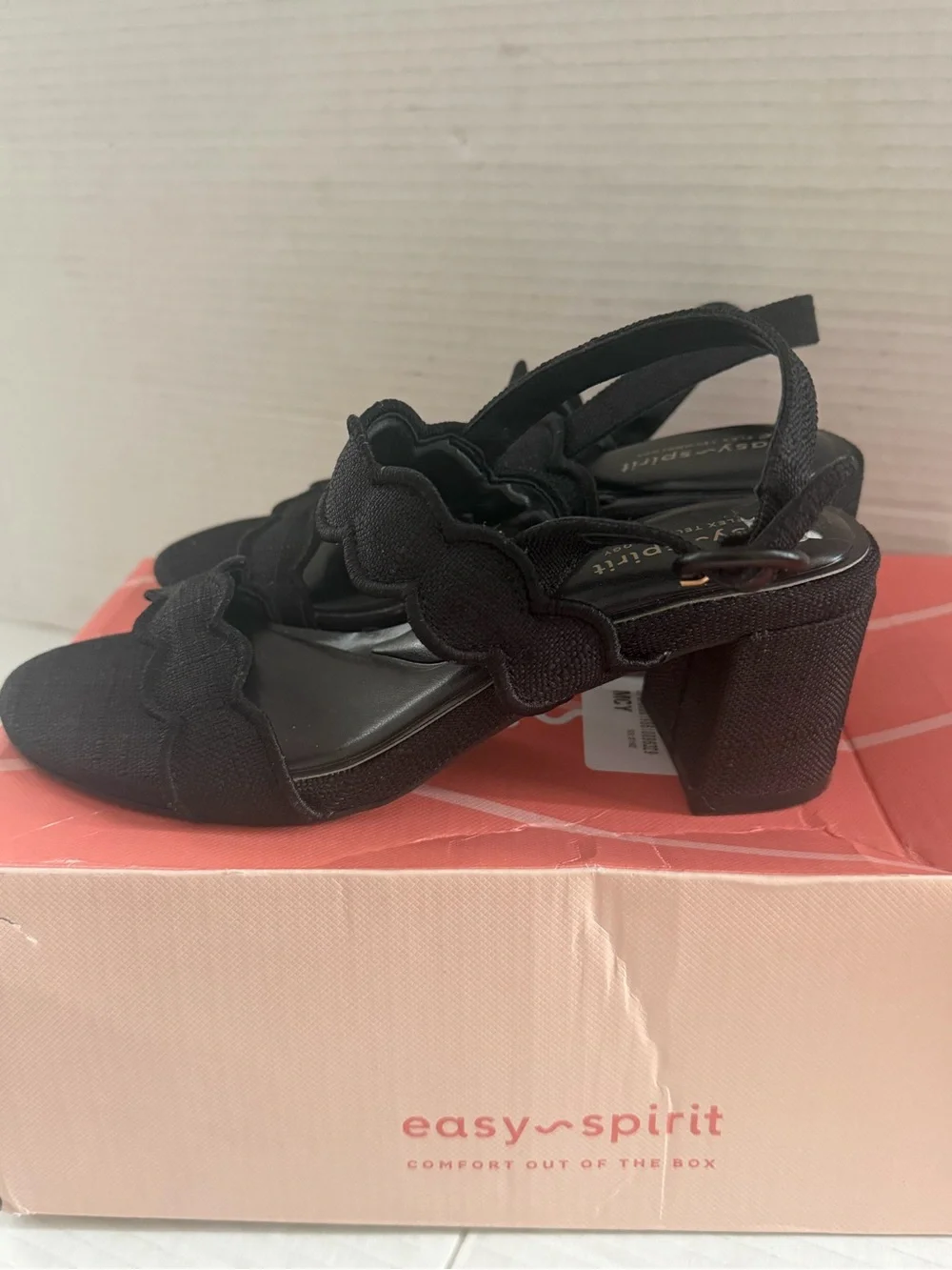 Easy Spirit Women's Daana Block Heels Slingback Sandals Black Shoes Size 5